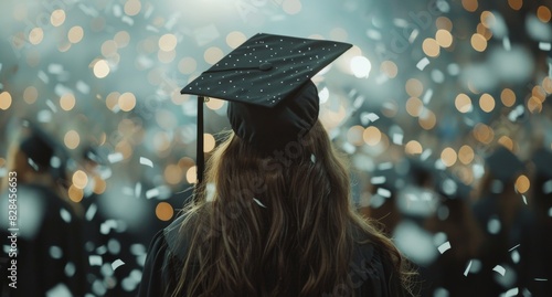 Woman in Graduation Cap Looking at Crowd