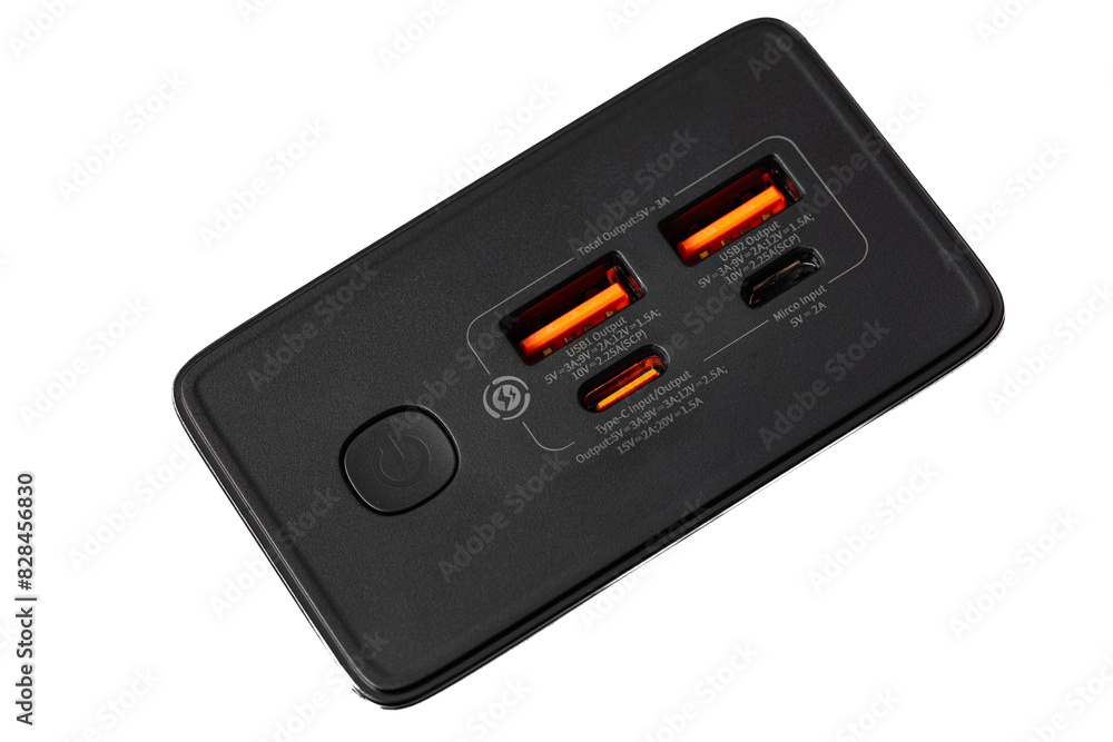 black power bank isolated , input and output ports black power bank isolated , input and output ports