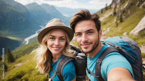 Couple in the mountain hiking and exploring in the breathtaking nature © niki spasov