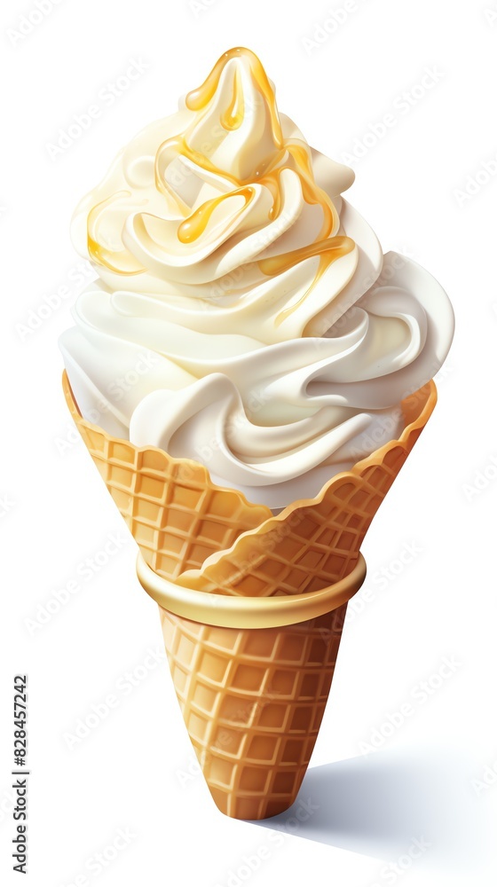 An ice cream cone with vanilla ice cream and honey