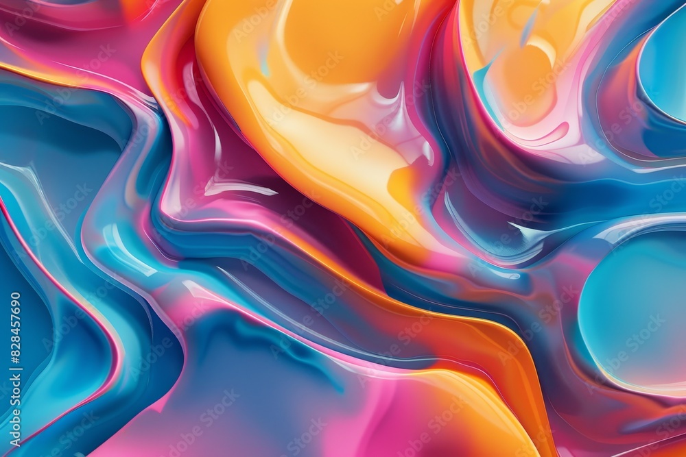A colorful abstract painting with a blue and orange swirl A colorful abstract painting with a blue and orange swirl
