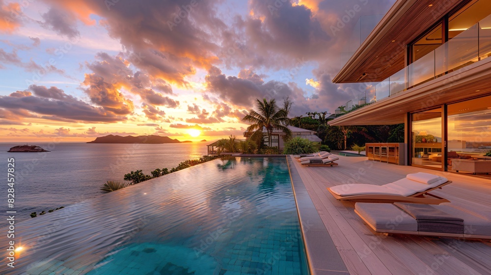 Serene Luxury: Oceanfront Villa with Infinity Pool at Sunset