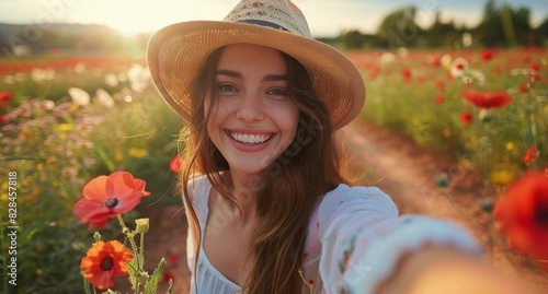 Woman Smiles in Field of Flowers