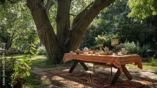 Table Set With Many Plates of Food
