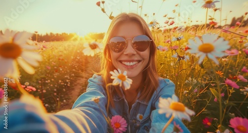 Woman Smiles in Field of Flowers