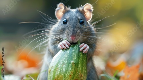 Wild rodent consuming a vegetable