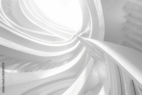 Abstract of white curved architectural pattern background Concept of future modern facade design on architecture 3d rendering 
