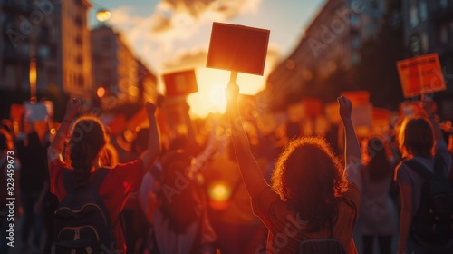 Crowd Holding Colorful Signs