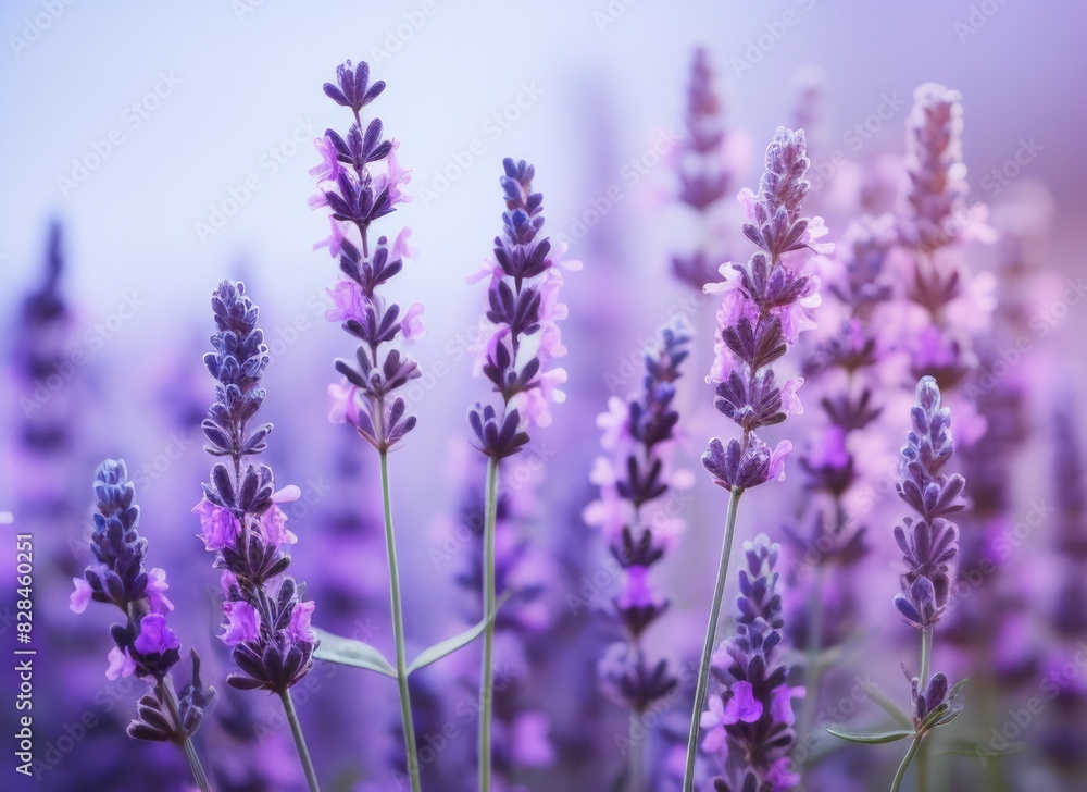Fototapeta premium Detailed view of vibrant lavender flowers in full bloom, showcasing their delicate petals and rich purple hues.