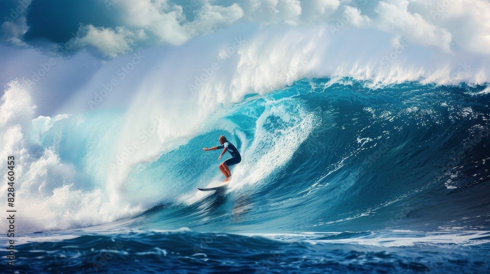 Fototapeta premium Man Riding Wave on Surfboard