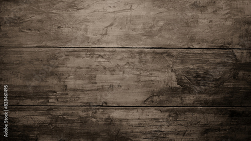 The background is a hard wood texture and has rough scratches with a dark gray-brown gradient. For backdrops, banners, walls, screens.