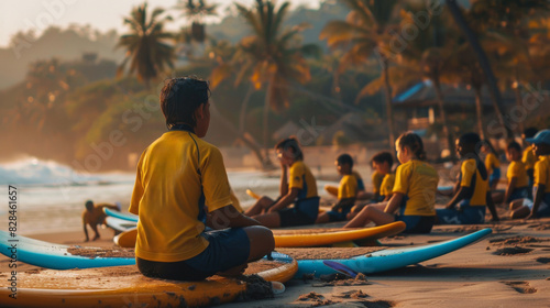 Group of People Sitting on Surfboards in the Ocean