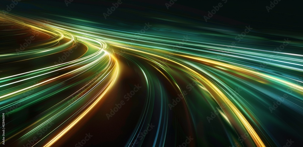 Green and Yellow Light Trails in Long Exposure Green and Yellow Light Trails in Long Exposure