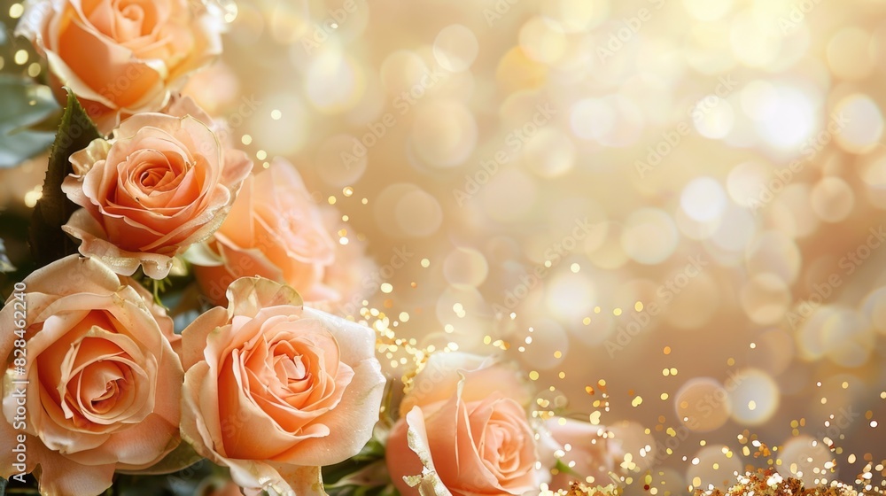 Golden roses blooming on a golden background Golden roses blooming on a golden background