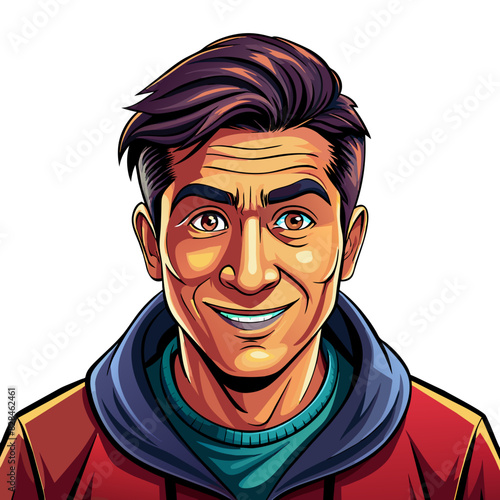 smiling man with a forced expression