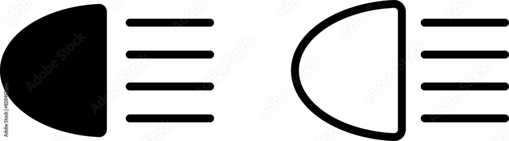 Headlight, light indicator dashboard icon. Vector high beam. Car light symbol. Vector icons of vehicle dashboard indicators. Such symbols include high and low beam and adjustable headlight symbol.