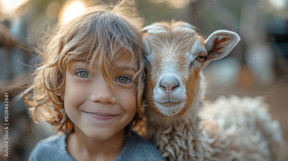 Young Girl Smiling Next to Herd of Sheep Young Girl Smiling Next to Herd of Sheep