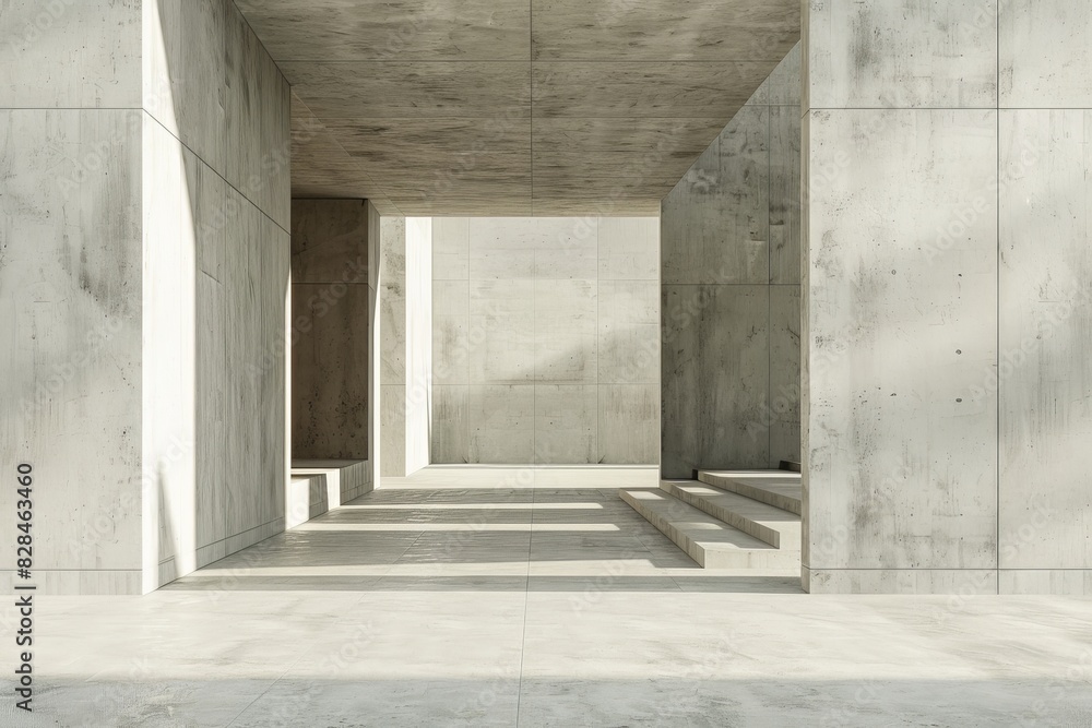 3d render of concrete block building shape with empty cement floor. 3d render of concrete block building shape with empty cement floor.