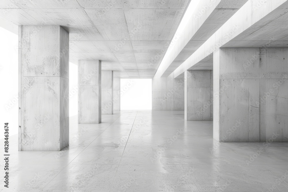 3D rendering of white concrete room space with interior lighting Perspective of minimal design architecture.3d render 