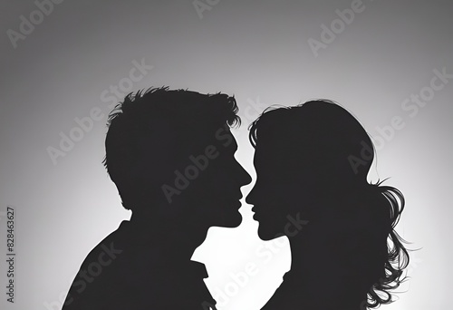 silhouette of a couple almost kissing with copy space, love, valentine, wedding concept © Vera