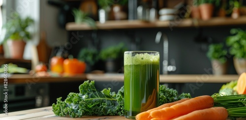 Glass of Green Juice With Carrots and Parsley