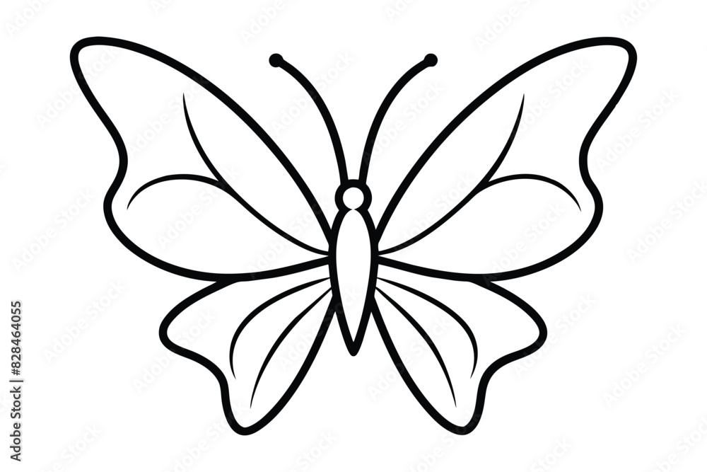 Set of simple butterfly insect outline vector line art on white background