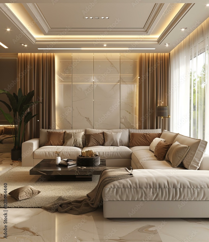 Fototapeta premium Luxurious and Modern Beige Living Room Decor