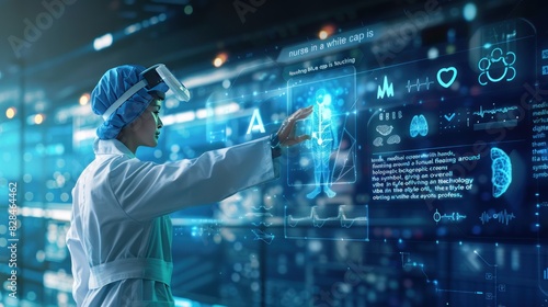 doctor use AI robots for diagnosis, care, and increasing accuracy patient treatment in future. Medical research and development innovation technology