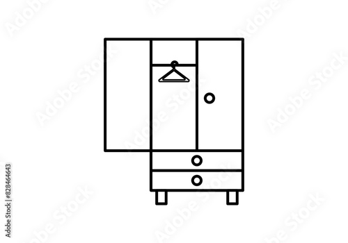 Icono negro de armario con puerta abierta y percha.