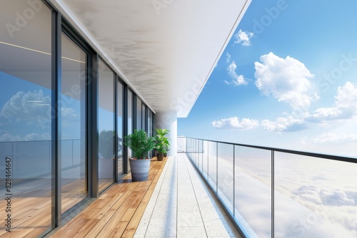 Modern empty balcony with sky view. 3d rendering 