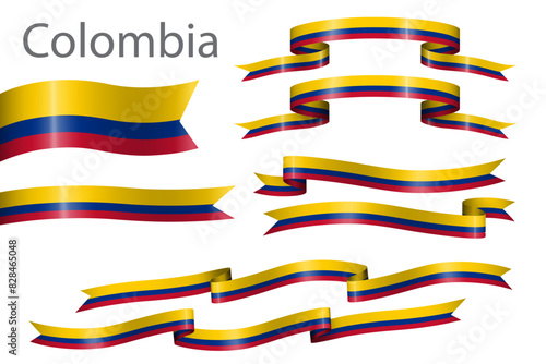 Set of flag ribbon with colors of Colombia for independence day celebration decoration