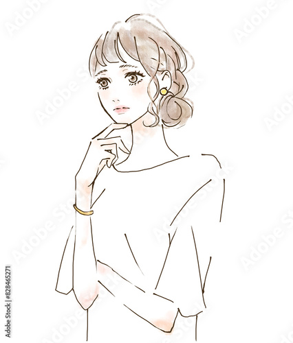 Obraz na płótnie 腕を組む女性のイラスト 悩む表情 w salonie