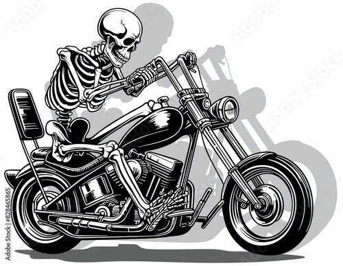 Drawing of a Skeleton Sitting on a Moving Motorcycle