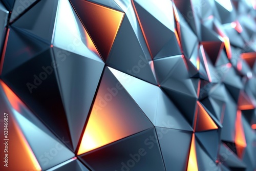 Abstract of triangle polygon pattern wall glossy futuristic background 3d rendering. 