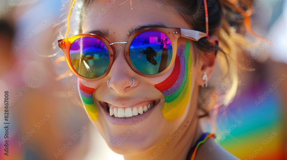 A person with rainbow-colored face paint, smiling confidently, embodying pride and individuality A person with rainbow-colored face paint, smiling confidently, embodying pride and individuality