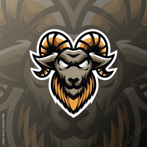 a goat with golden horns and gray background