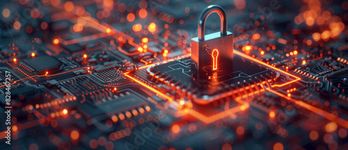 Conceptual image of a lock on a technology interface, symbolizing robust cybersecurity measures