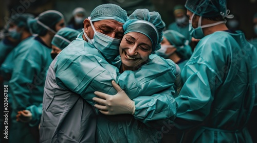 doctors hug after a successful operation and rejoice © Helen