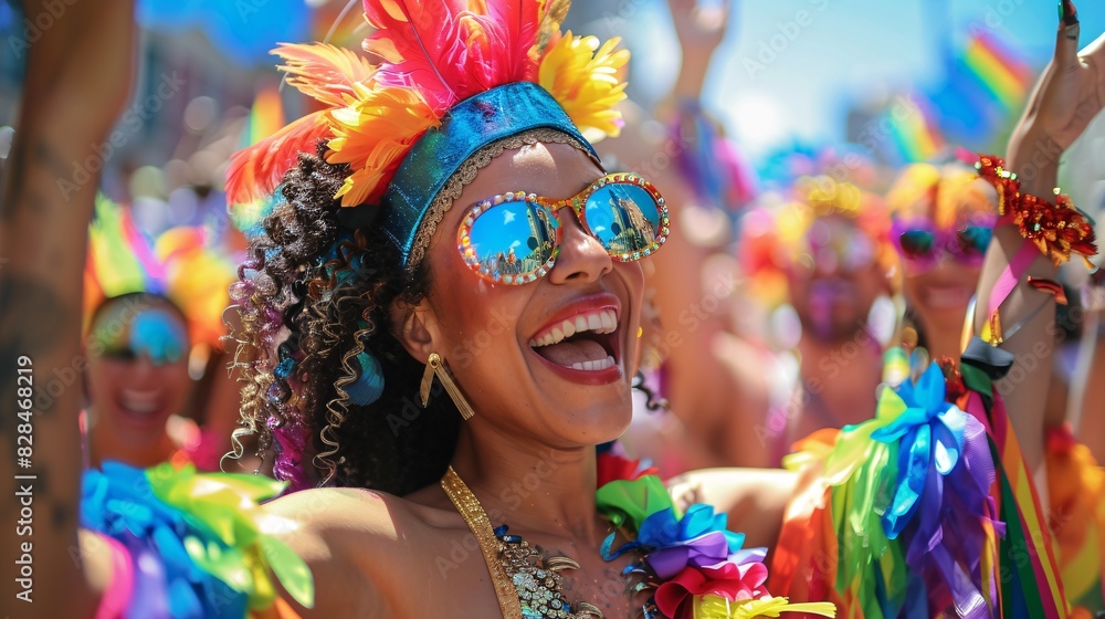 A colorful pride parade with participants dressed in vibrant costumes, waving flags, and dancing in the street A colorful pride parade with participants dressed in vibrant costumes, waving flags, and dancing in the street