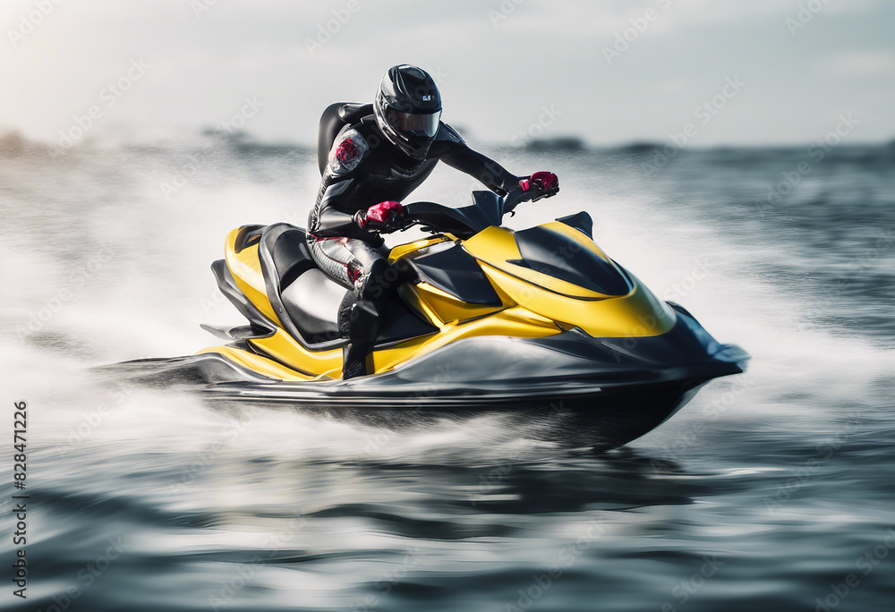 Obraz premium fast-moving jetski, isolated white background 