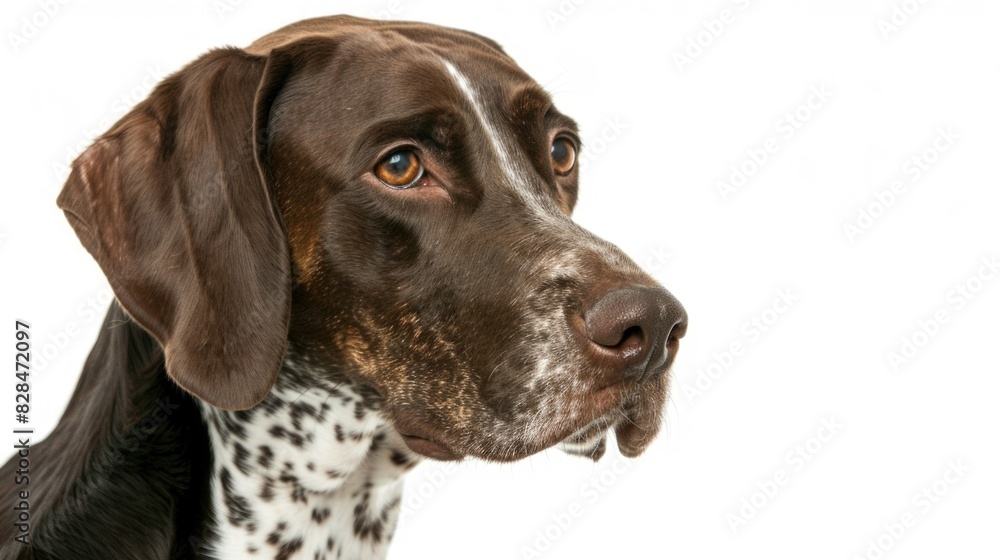 German shorthaired pointer dog sitting in front of white background