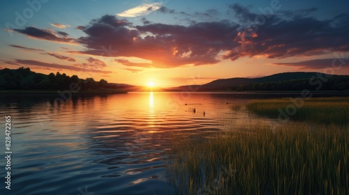 Tranquil Sunset Scenery at Mountain Lake