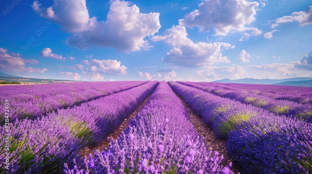 Obraz premium Serene Beauty of a Lavender Field in Full Bloom under Clear Skies