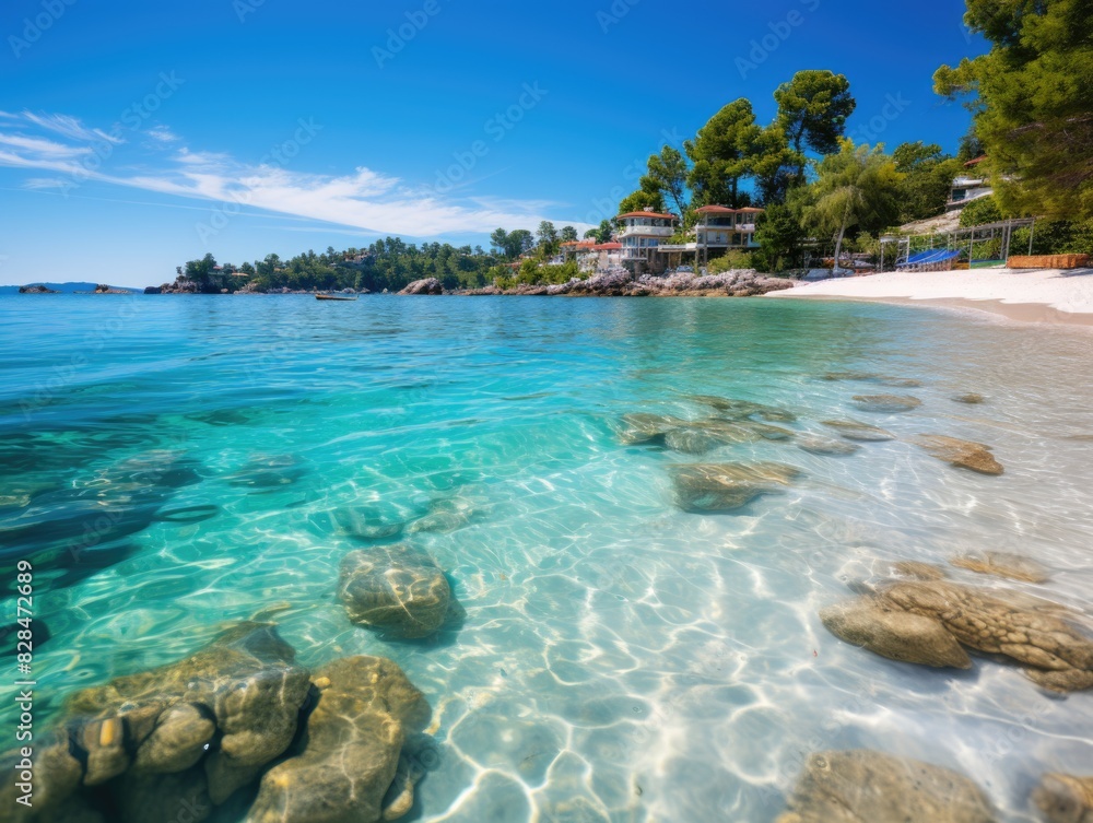 Obraz premium Serene Paradise: Tranquil Beach with Crystal-Clear Turquoise Water