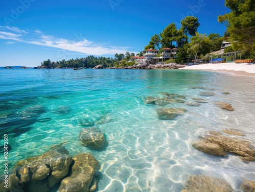 Serene Paradise: Tranquil Beach with Crystal-Clear Turquoise Water