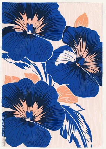 A blue and pink flower with a white stem