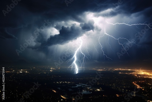 Intense Thunderstorm with Striking Lightning on the Horizon