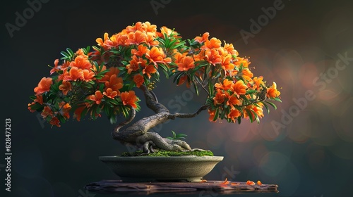 Vibrant Orange Flower Bonsai Art photo