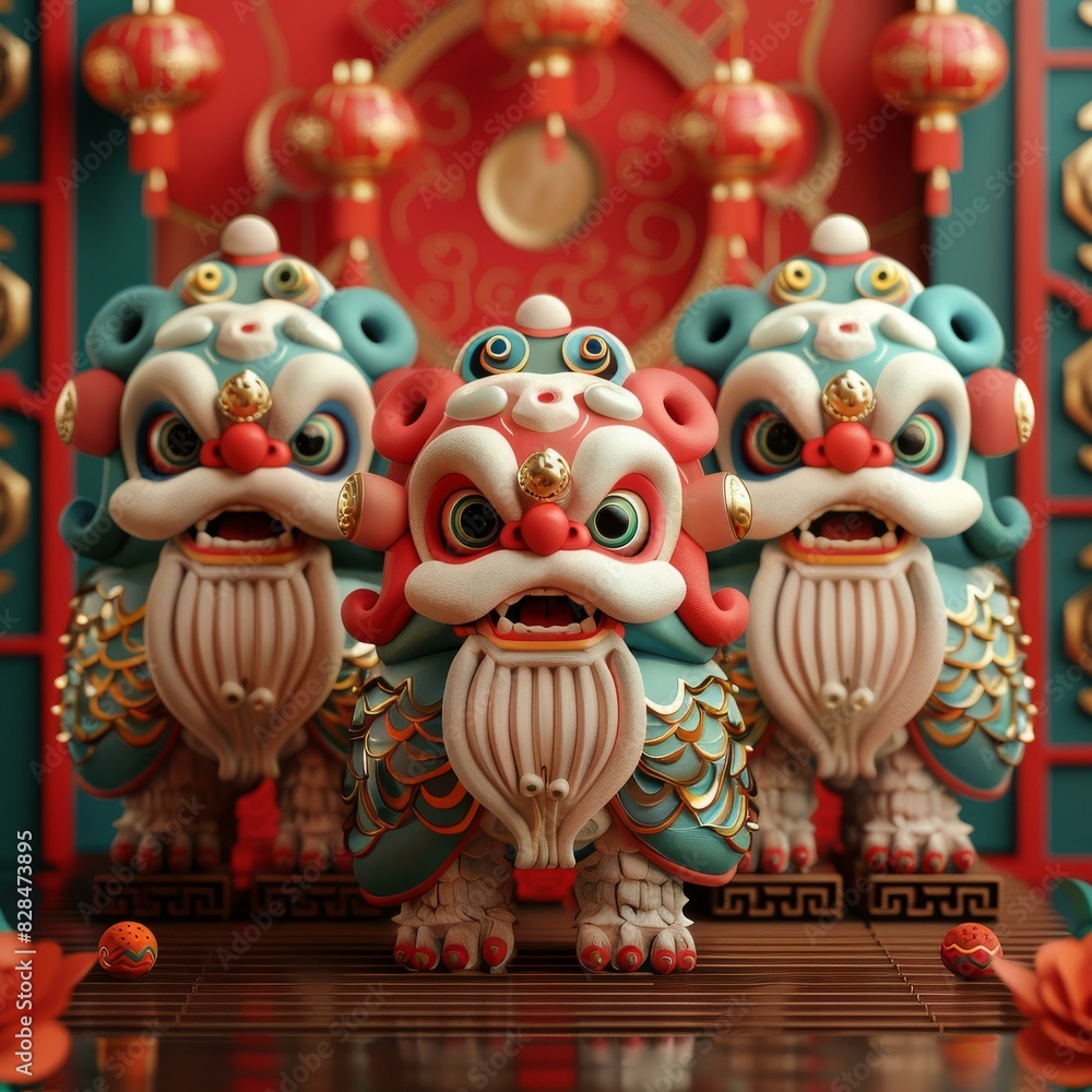 Fototapeta premium Lion dance to celebrate Lantern Festival