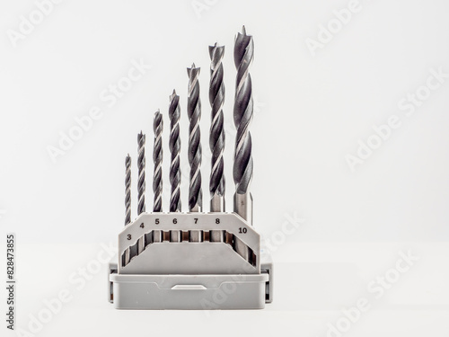 фотографія set of precision HSS wood brad point drill bits for hand and power rotary drills